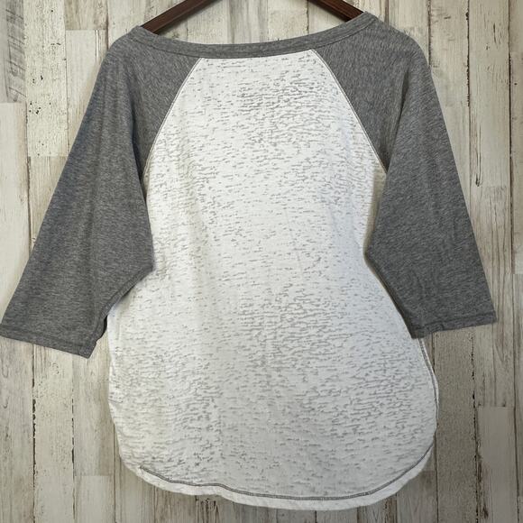 Aeropostale Baseball Tee Shirt Large White Gray Lightweight Boxy Tee Semi Sheer - Picture 2 of 9